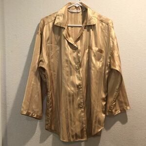 Vintage Victoria's Secret Orange Heart Label Striped Satin Sleep Shirt Size S